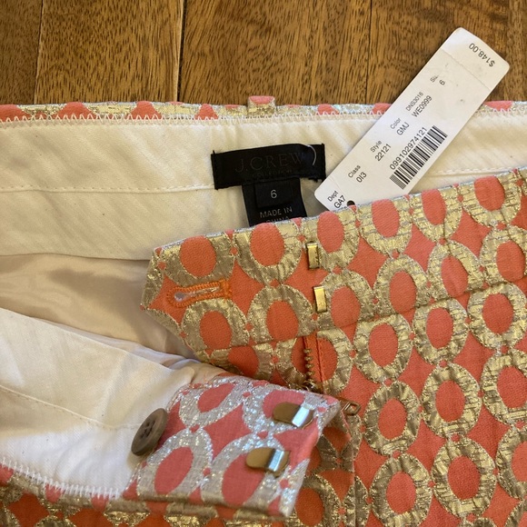 NWT never worn J. Crew Collection cafe capri in gilded dot melon brocade, size 6 - Picture 3 of 10